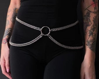 Lunar Belt | Rostfritt stål ringbrynjebälte med O-ring | silverkedjebälte | kedjebälte | gothbälte | grova kedjebälte