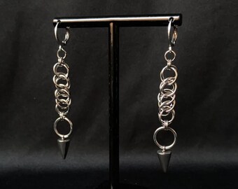 Silver Chainmail mini Spike Stainless Steel Hoop Earrings | Hoop Earrings | Edgie | Grunge | Goth | Spikes hoops