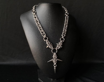 Sukuna necklace | Spikes Stainless steel necklace | Chainmail | Chunky Chain Choker  | Goth | Grunge | Silver chainmaille