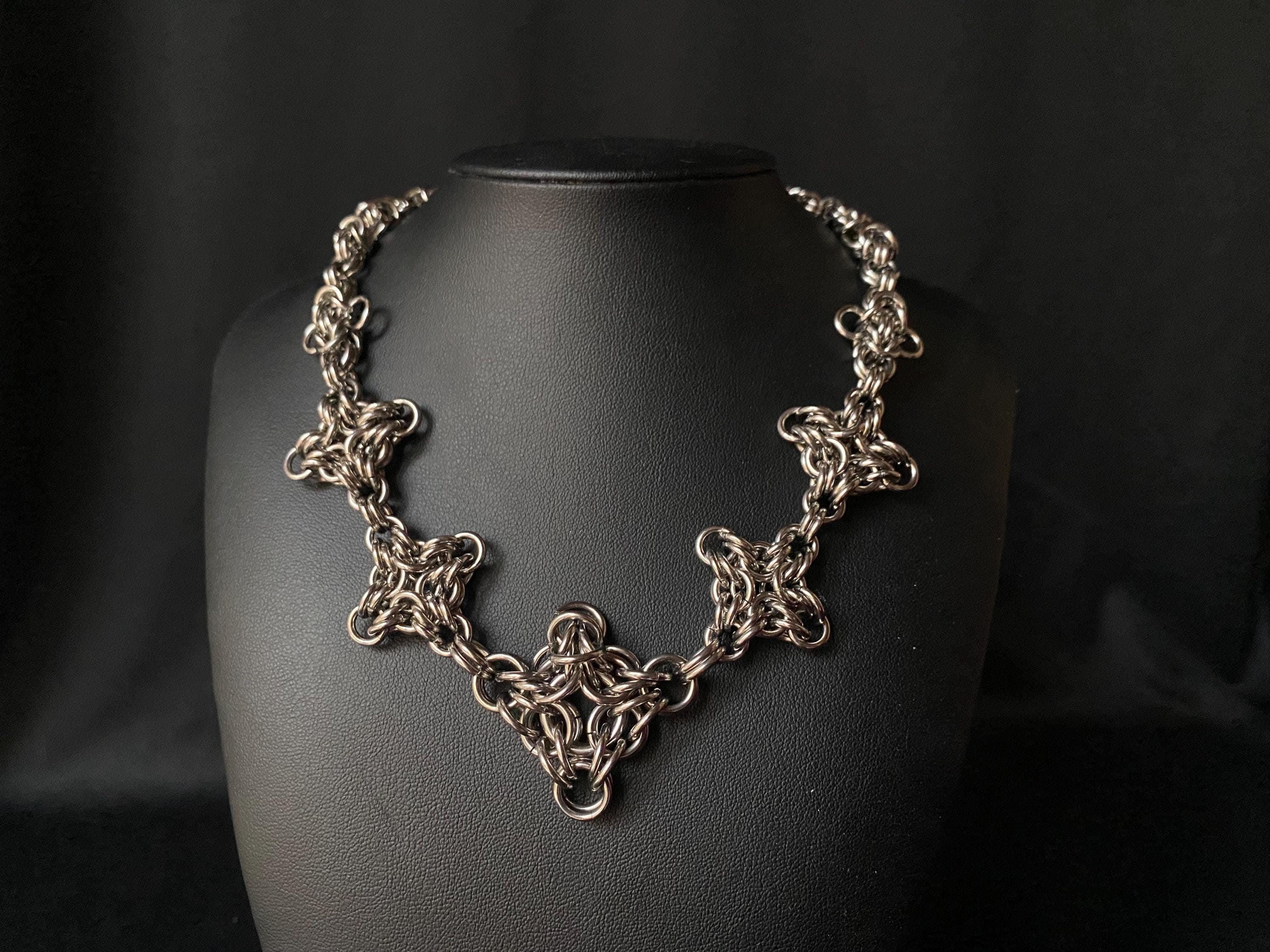 Lily Choker Stainless Steel Chainmail choker Silver Goth