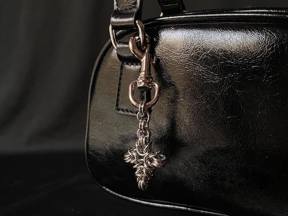 Chunky Cross Chainmail Keychain, Handmade Bag Charm, alternative dark Keyring, Backpack Charm, silver handbag charm, goth keychain