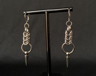 Silver Chainmail Spike Stainless Steel Hoop Earrings | Hoop Earrings | Edgie | Grunge | Goth | Spikes hoops