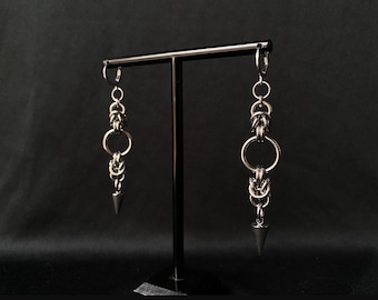 Dadga Earrings | Silver Chainmail mini Spike Stainless Steel Hoop Earrings | Hoop Earrings | Edgie | Grunge | Goth | Spikes hoops