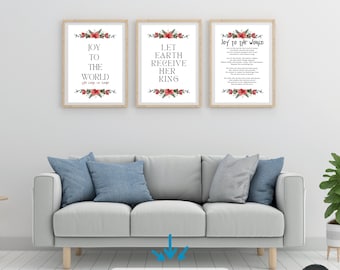 Set di stampe natalizie Joy to the World, arte murale cristiana (download digitale)