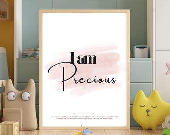Stampa cristiana "I Am Precious", decorazione per cameretta in stile boho (download digitale)