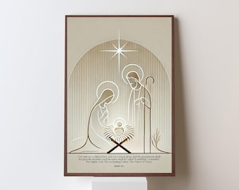 Arte murale natalizia della Natività cristiana, stampa moderna di versetti della Bibbia (download digitale)