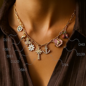 Build Your Own Multi Charm Custom Necklace, Three Type Gold Chain Options