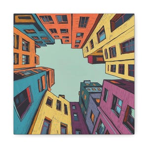 Vibrant Cityscape Canvas Art, Colorful Wall Decor, Urban Aesthetic, Home Decor Gift, Modern Art for Living Room