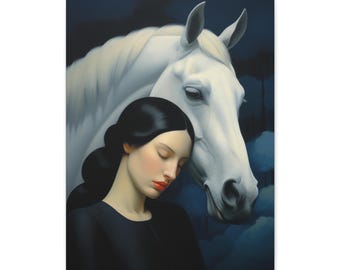 Serene Horse and Beauty Canvas Art Print, Equestrian Wall Decor, Horse Lover Gift, Bohemian Home Decor, Relaxing Art for Living Room