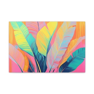 Vibrant Tropical Leaf Canvas Art, Colorful Wall Decor, Modern Home Decoration, Gift for Nature Lovers, Summer Vibes, Eco-Friendly