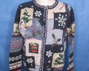 Vintage Heirloom Collectibles Women's "Ugly" Pretty Christmas Cardigan Sweater Medium size