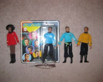 Vintage Mego 1970's Star Trek Action Figure Lot: Kirk, NIB Spock, McCoy and Uhura