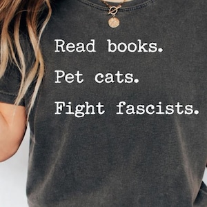 Read Books Pet Cats Fight Fascists PNG, Vintage Typewriter Clipart, Funny Cat Lover Digital Download, Sarcastic Bookworm Sublimation Design