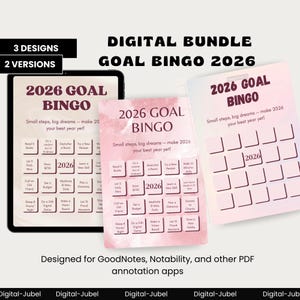 2026 Goal Bingo Bundle - Goal Setting, New Year Resolution Tracker Tool Manifestation Motivation, GoodNotes & Notability iPad, Fillable PDF