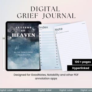 Diario de duelo digital, Cartas al cielo, Cuaderno digital forrado, Pérdida de mamá papá bebé marido, Libro conmemorativo para Goodnotes iPad