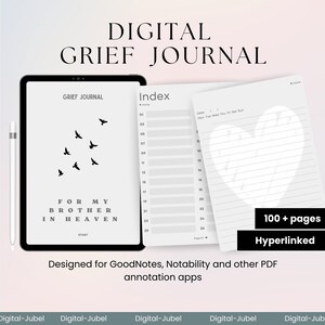 Diario digital de duelo por la pérdida de un hermano, cuaderno con líneas para cartas a mi hermano en el cielo, libro conmemorativo para Goodnotes iPad, recuerdo de un hermano