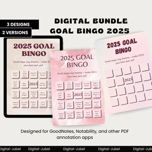 2025 Goal Bingo Bundle - Goal Setting, New Year Resolution Tracker Tool Manifestation Motivation, GoodNotes & Notability iPad, Fillable PDF