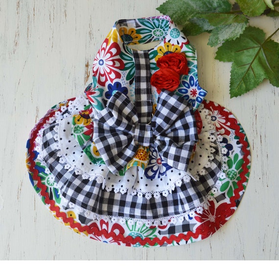 XS Dog Harness Dress Flowers Checks Etsy