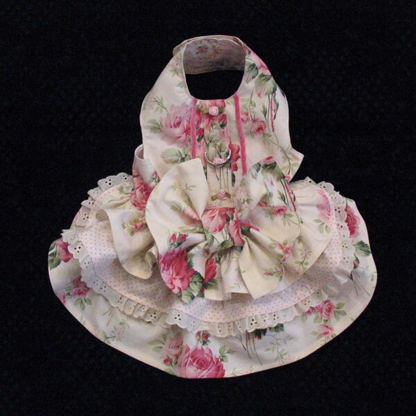 Dog Harness Dress Roses Bow Small