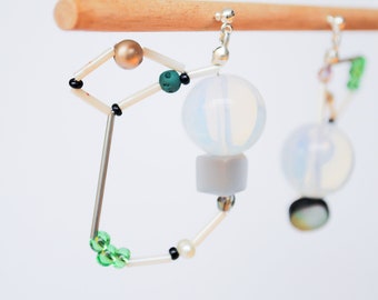 Handmade "Klimt Sculpture" Earrings, Gemstone and Crystal, Sterling Silver