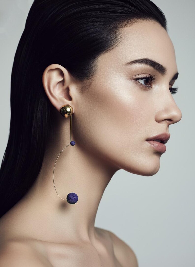Boucles d'oreilles « equilibrium » Pierre de Lave verte et la tige plaquée or 18k image 7