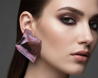 Boucles grandes et petites  " Broken lines" – Bijoux Dorés, irisés, Création Unique, cadeaux pour Femme • création Miette bioplastique