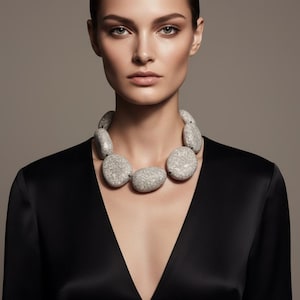 Handmade Oversized Pebble Necklace: Recycled Paper Statement Jewelry