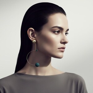 Boucles d'oreilles « equilibrium » Pierre de Lave verte et la tige plaquée or 18k image 8