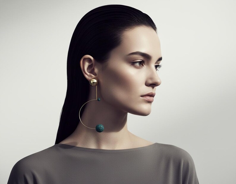 Boucles d'oreilles « equilibrium » Pierre de Lave verte et la tige plaquée or 18k image 8