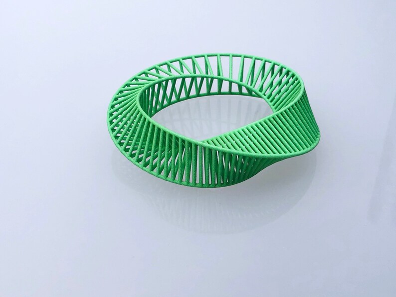 mobius bracelet 3d impression original design conception fait par Miette géométrique architecturale optique Green