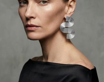 Boucles d'oreilles linéaires "Bauhaus" – 2 varianten sphère et sans • Ecologique délicat • miette • grote statementoorbellen