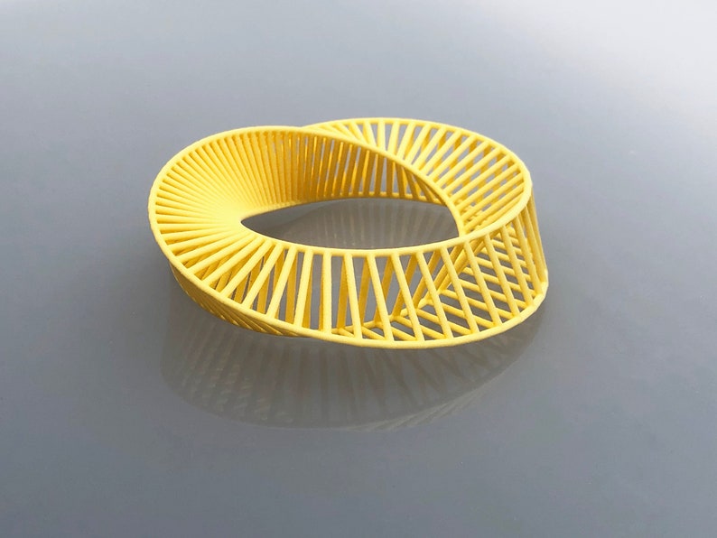mobius bracelet 3d impression original design conception fait par Miette géométrique architecturale optique Yellow