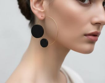 Handmade Wooden Earrings - 2 Circles Design • Original & Unique Jewelry • Circular Boucles d'Oreilles • Boucles Miette