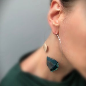 Boucles d&#39;oreilles optiques Agate vert naturel et bois