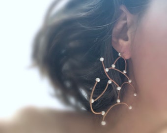 Boucles d'oreilles « pensées » en perles d'eau douce et cuir véritable