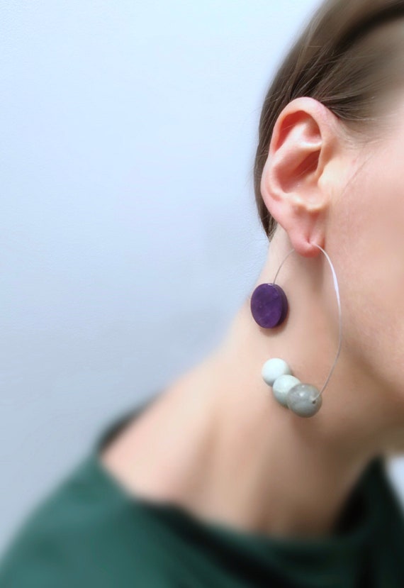 Boucles d'oreilles circulaires aux perles de pierres précieuses en Amazonite pierre de sereinité