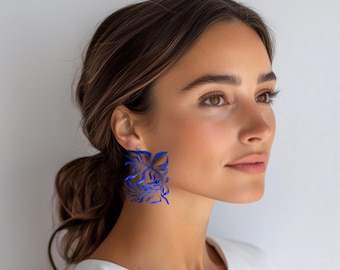 Boucles d'oreilles "Les algues"– Bijoux bleus, art du corps • Inspirée par Matisse • Miette • uniques originales, bioplastique