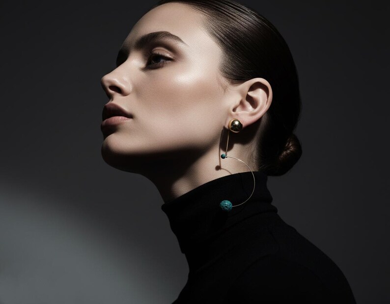 Boucles d'oreilles « equilibrium » Pierre de Lave verte et la tige plaquée or 18k image 5
