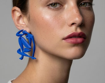 Blue Matisse Inspired Earrings – Bioplastic Art Jewelry • Boucles d'oreilles « Matisse Les Nues » – Bijoux Écologiques délicats