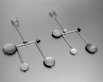 Calder Mobile Earrings, Black Pearl Nacre, Handmade Arty Design
