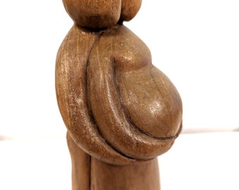 Hand carved wooden sculpture figurine loving couple pregnant lady Family mother