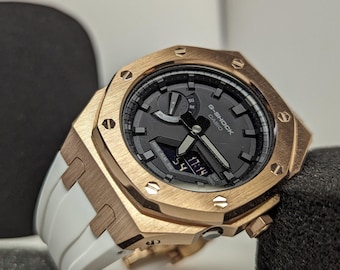 Custom CasiOak G-Shock Rose Gold & White, Casio GA-2100, Gen 5 mod