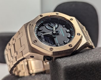 Custom CasiOak G-Shock Rose Gold & Black, Casio GMA-S2100, Gen 5 mod