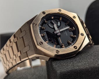 Custom CasiOak G-Shock Rose Gold & Black, Casio GMA-S2100, Gen 5 mod