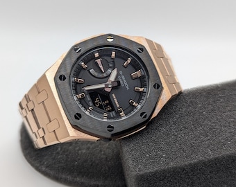 Custom CasiOak G-Shock Rose Gold & Black, Casio GMA-S2100, Gen 5 mod