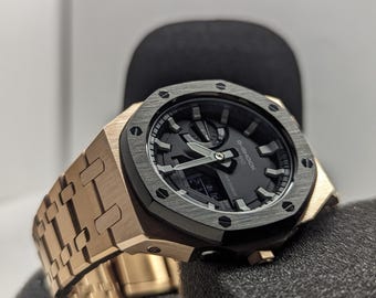 Custom CasiOak G-Shock Rose Gold & Black, Casio GA-2100, Gen 5 mod