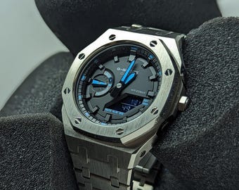 Custom CasiOak G-Shock Stainless Steel & Black, Casio GA-2100, Gen 5 mod