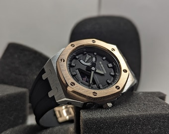 Custom CasiOak G-Shock Stainless Steel & Black, Casio GA-2100, Gen 5 mod