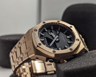 Custom CasiOak G-Shock Rose Gold & Black, Casio GA-2100, Gen 5 mod