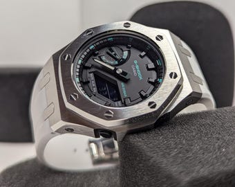 Custom CasiOak G-Shock Stainless Steel & White, Casio GMA-S2100, Gen 5 mod